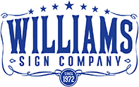 A blue and white logo of william 's sign company