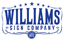 A blue and white logo of william 's sign company